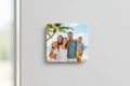 Custom 2x2 glossy photo magnet on a refrigerator